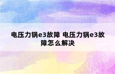 电压力锅e3故障 电压力锅e3故障怎么解决